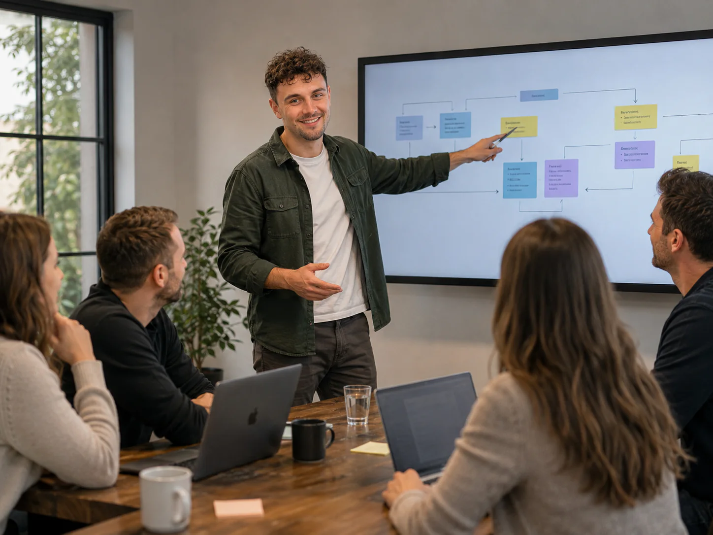Henrik präsentiert einem Team einen praxistauglichen CRM-Prozess